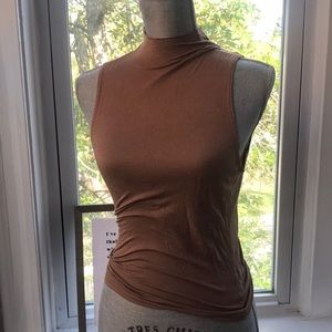 Joah Brown bare smooth brown/ tan muscle style tank top- mock neck